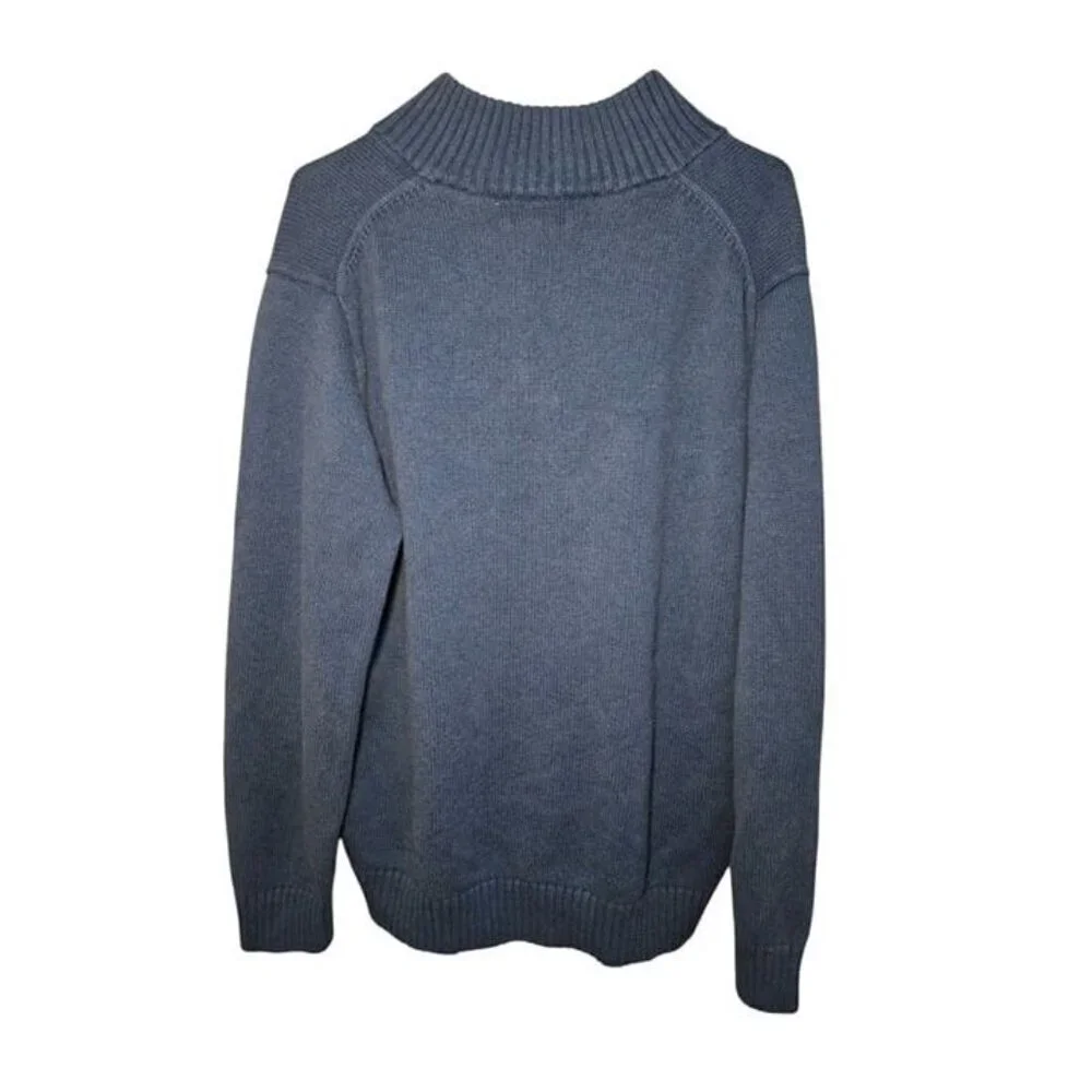 LL Bean Sweater Men's L Quarter Zip Pullover Knit Blue Mock neck